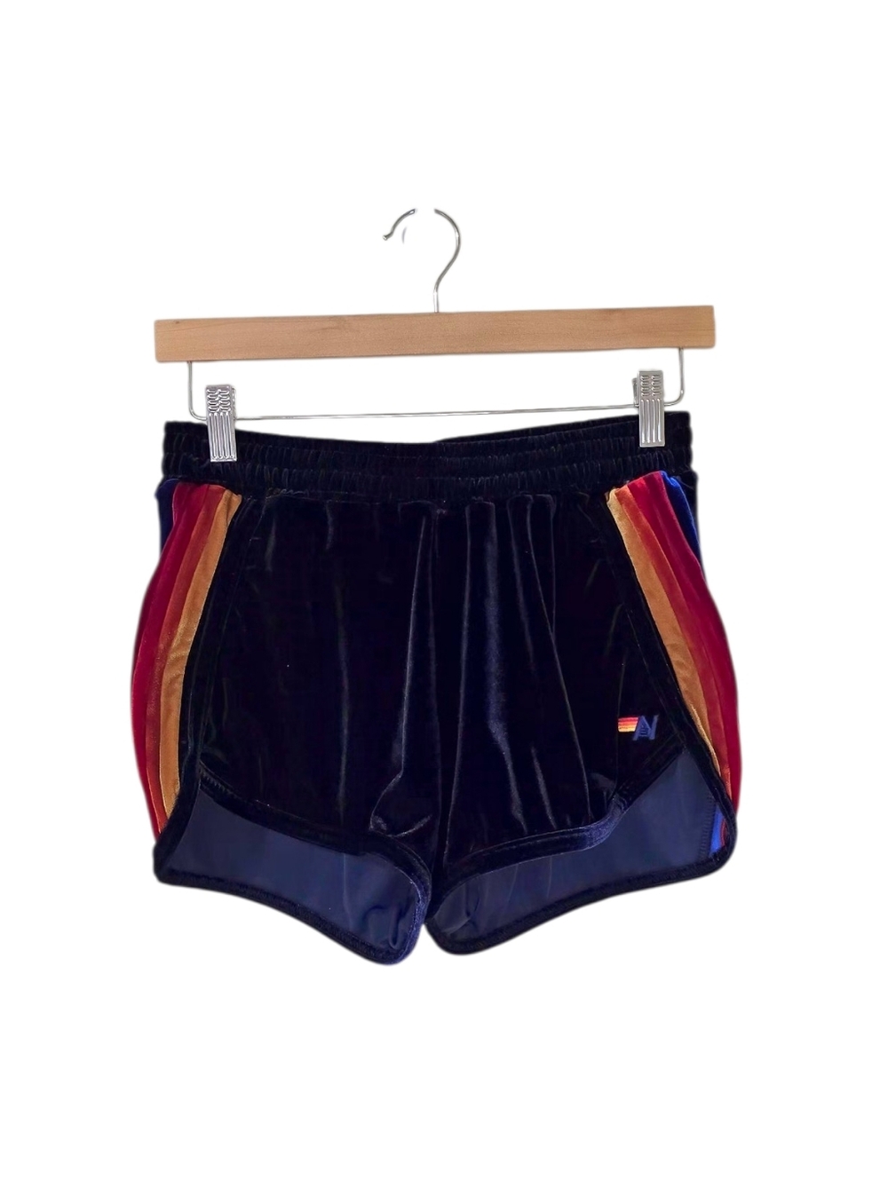 Aviator Nation 5 Strip Velvet Shorts Navy Blue Women's Large Beach Festival